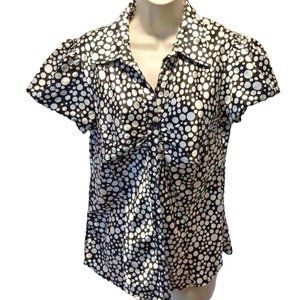 Vintage DCC Button Up Short Sleeve Shirt Black White Sz M Polyester RN 81862